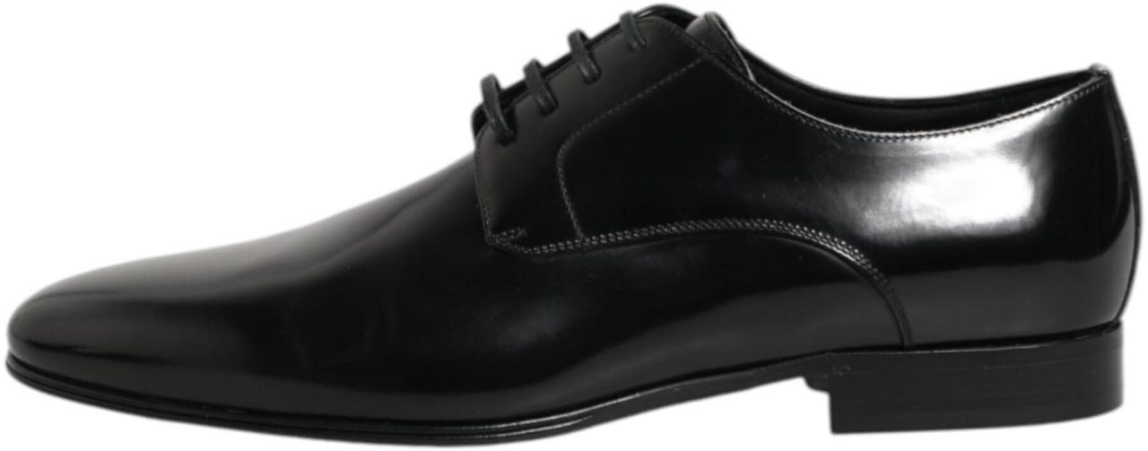 Dolce & Gabbana Black Calfskin Leather Derby Men Dress Shoes Zwart