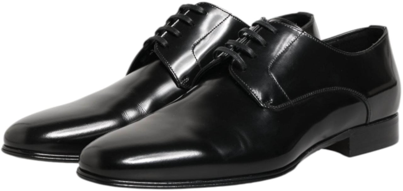 Dolce & Gabbana Black Calfskin Leather Derby Men Dress Shoes Zwart