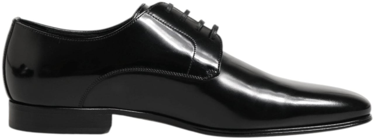 Dolce & Gabbana Black Calfskin Leather Derby Men Dress Shoes Zwart