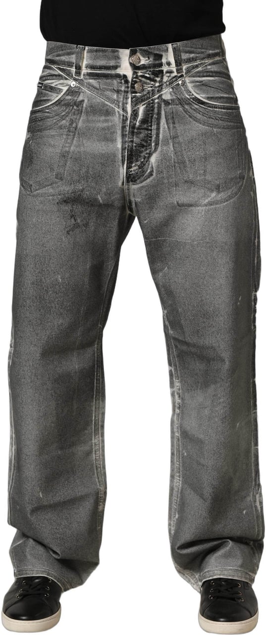 Dolce & Gabbana Grey Washed Mid Waist Straight Denim Jeans Grijs