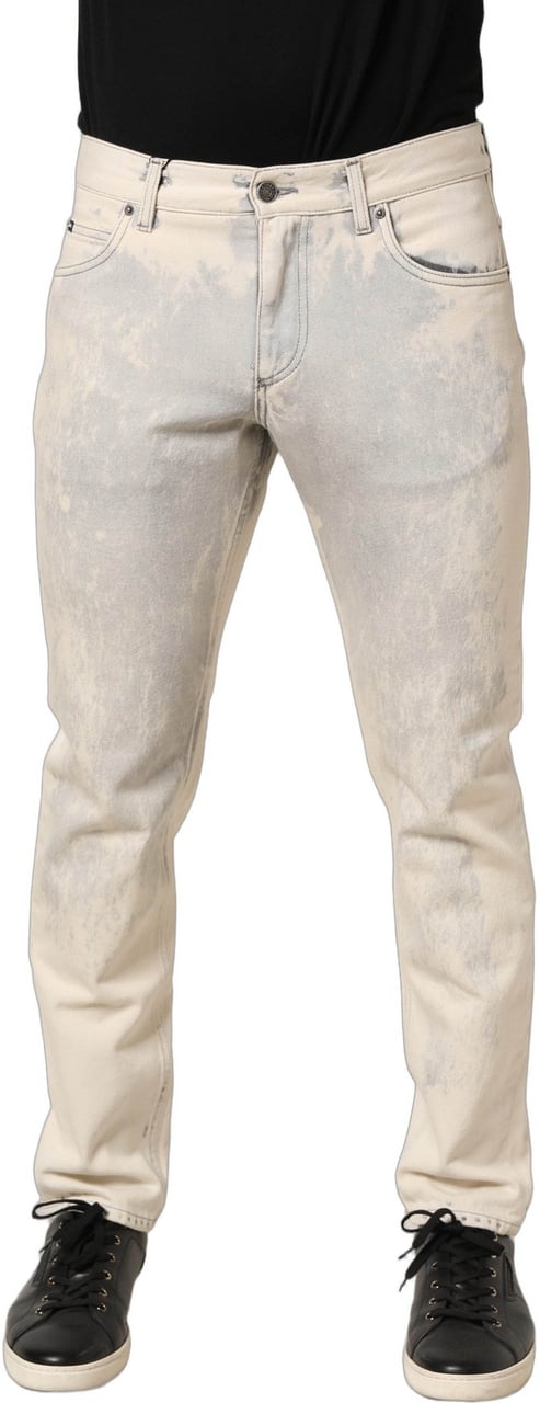 Dolce & Gabbana Beige Tie Dye Cotton Straight Men Denim Jeans Beige