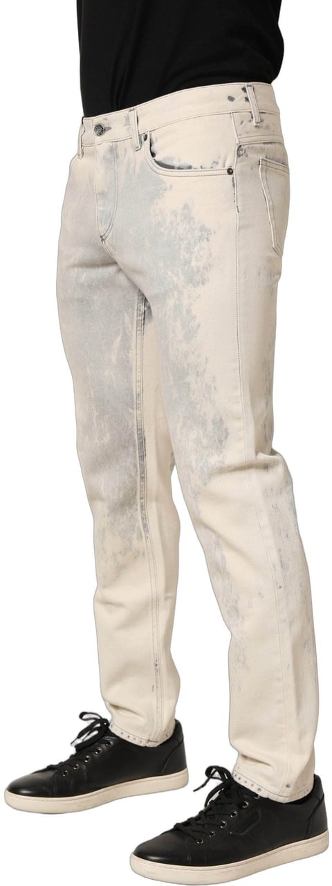 Dolce & Gabbana Beige Tie Dye Cotton Straight Men Denim Jeans Beige