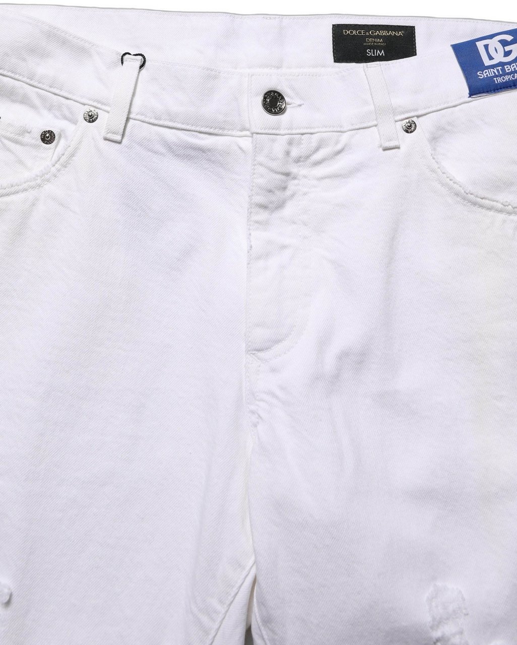 Dolce & Gabbana White Cotton Ripped Slim Fit Men Denim Jeans Wit