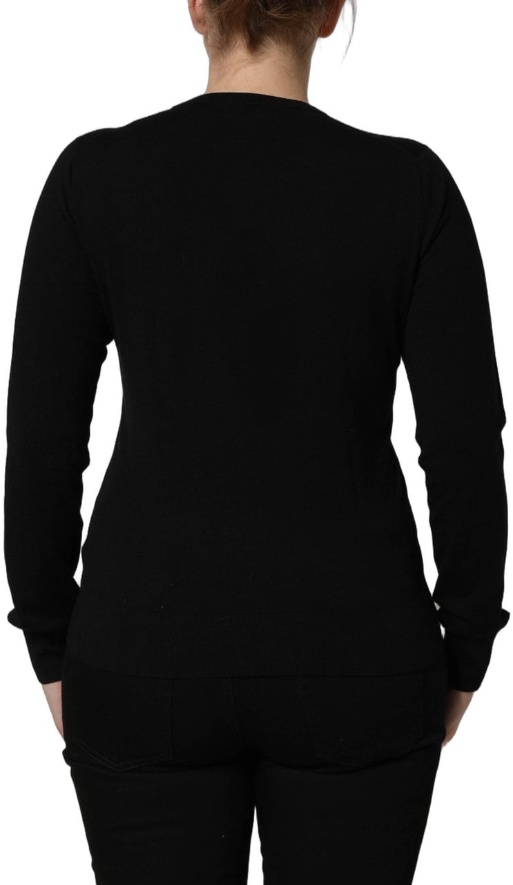 Dolce & Gabbana Black Angels Wool Crew Neck Pullover Sweater Zwart