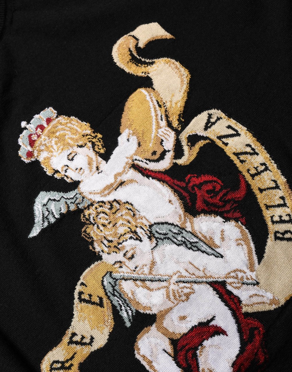 Dolce & Gabbana Black Angels Wool Crew Neck Pullover Sweater Zwart