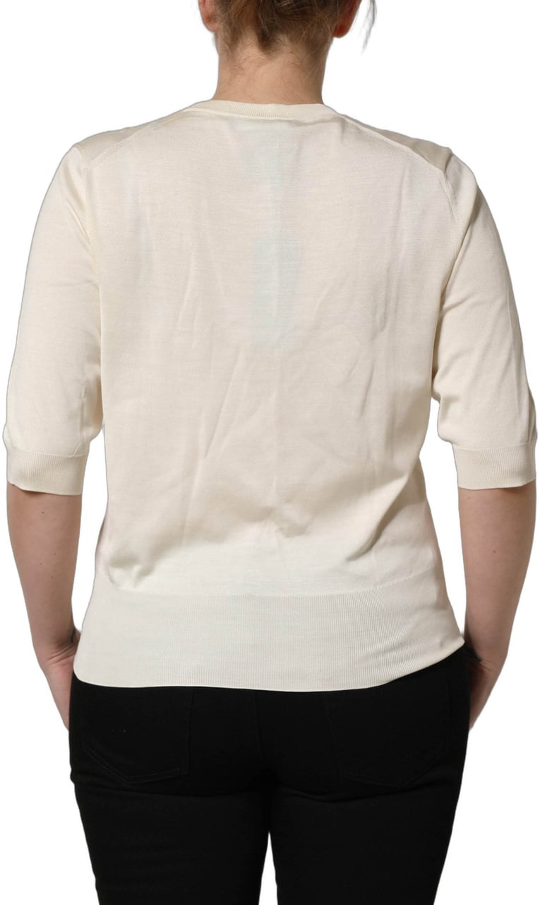 Dolce & Gabbana Off White 3/4 Sleeves Crewneck Pullover Sweater Wit