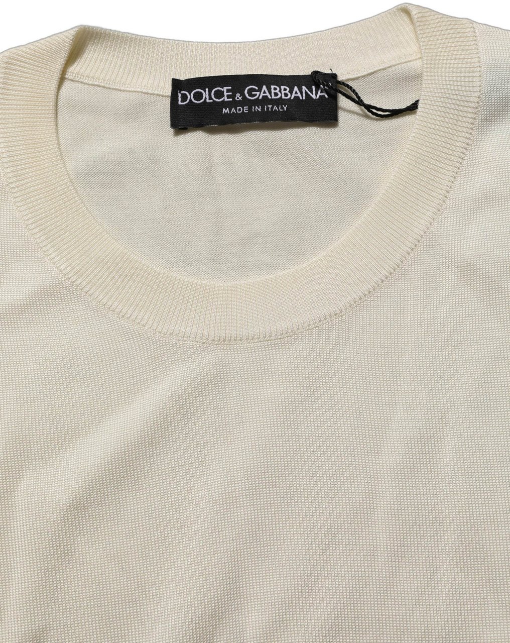 Dolce & Gabbana Off White 3/4 Sleeves Crewneck Pullover Sweater Wit