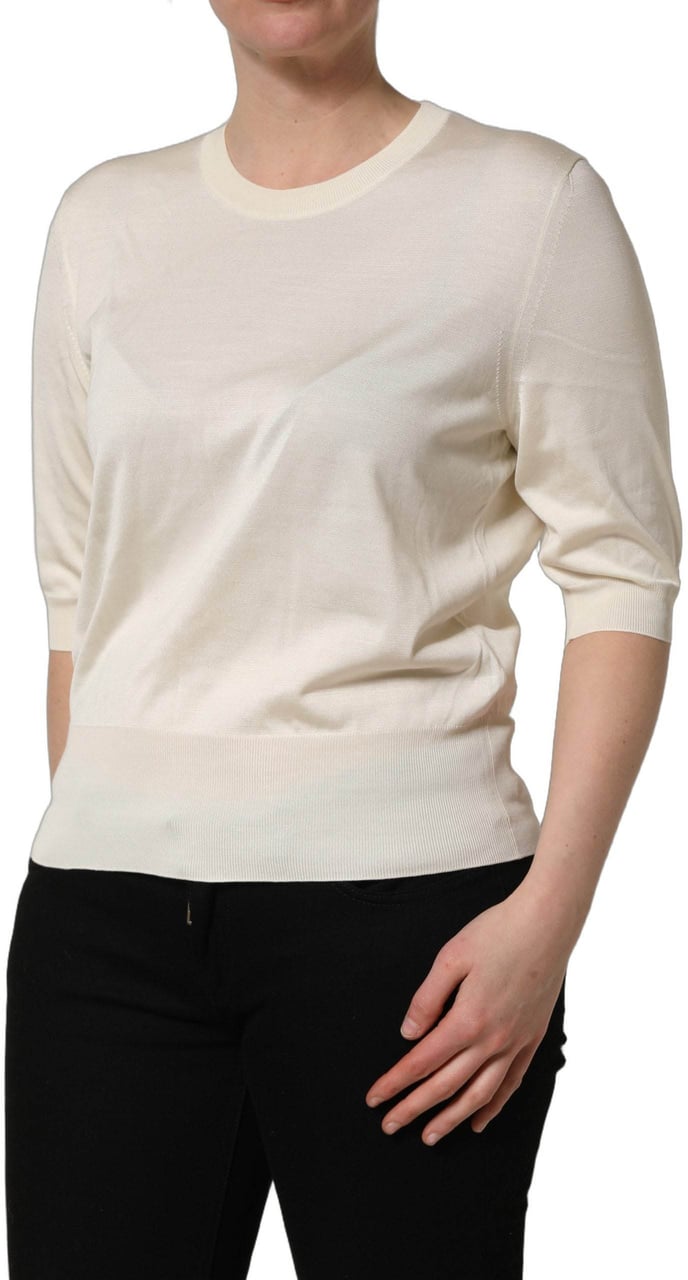 Dolce & Gabbana Off White 3/4 Sleeves Crewneck Pullover Sweater Wit
