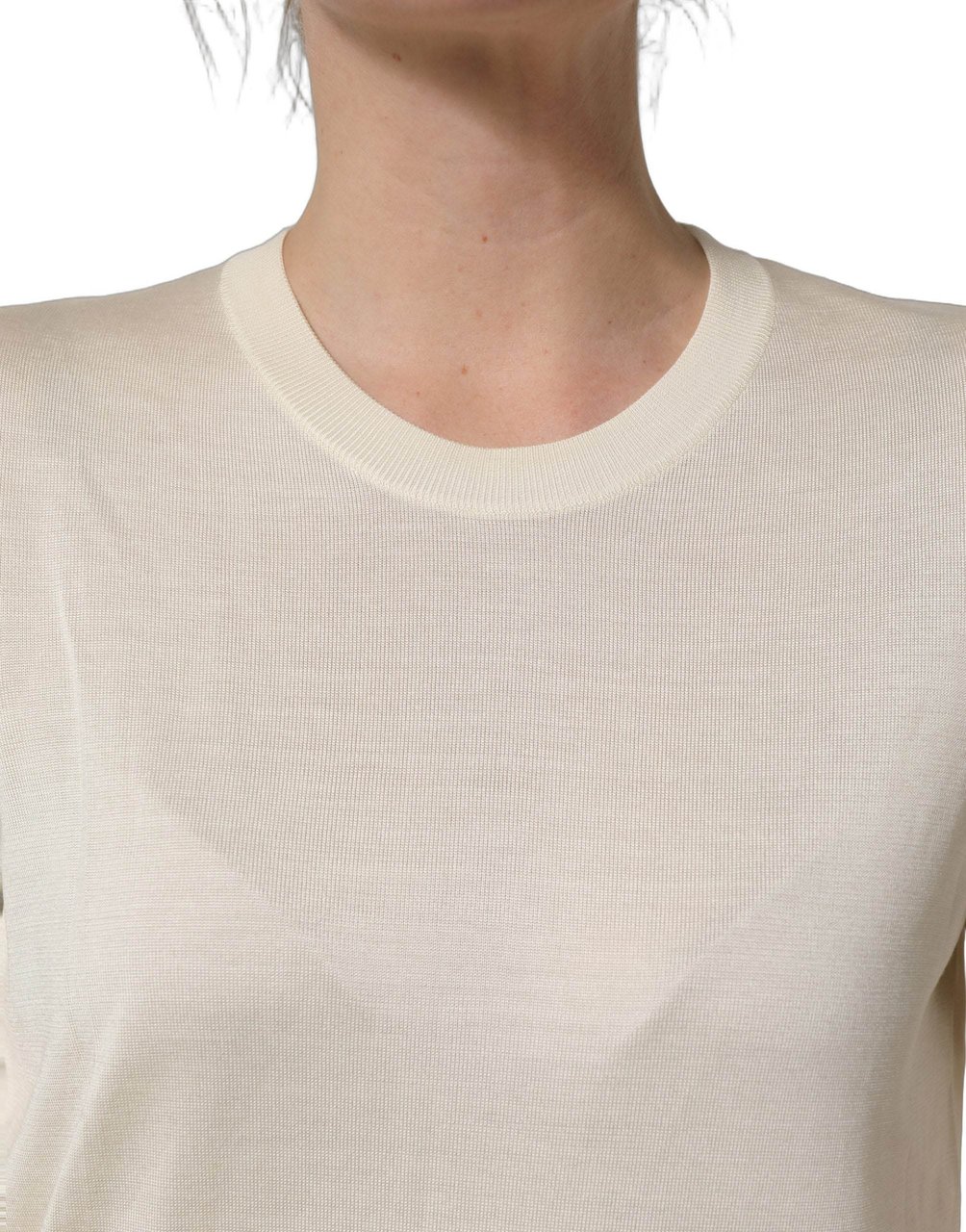 Dolce & Gabbana Off White 3/4 Sleeves Crewneck Pullover Sweater Wit