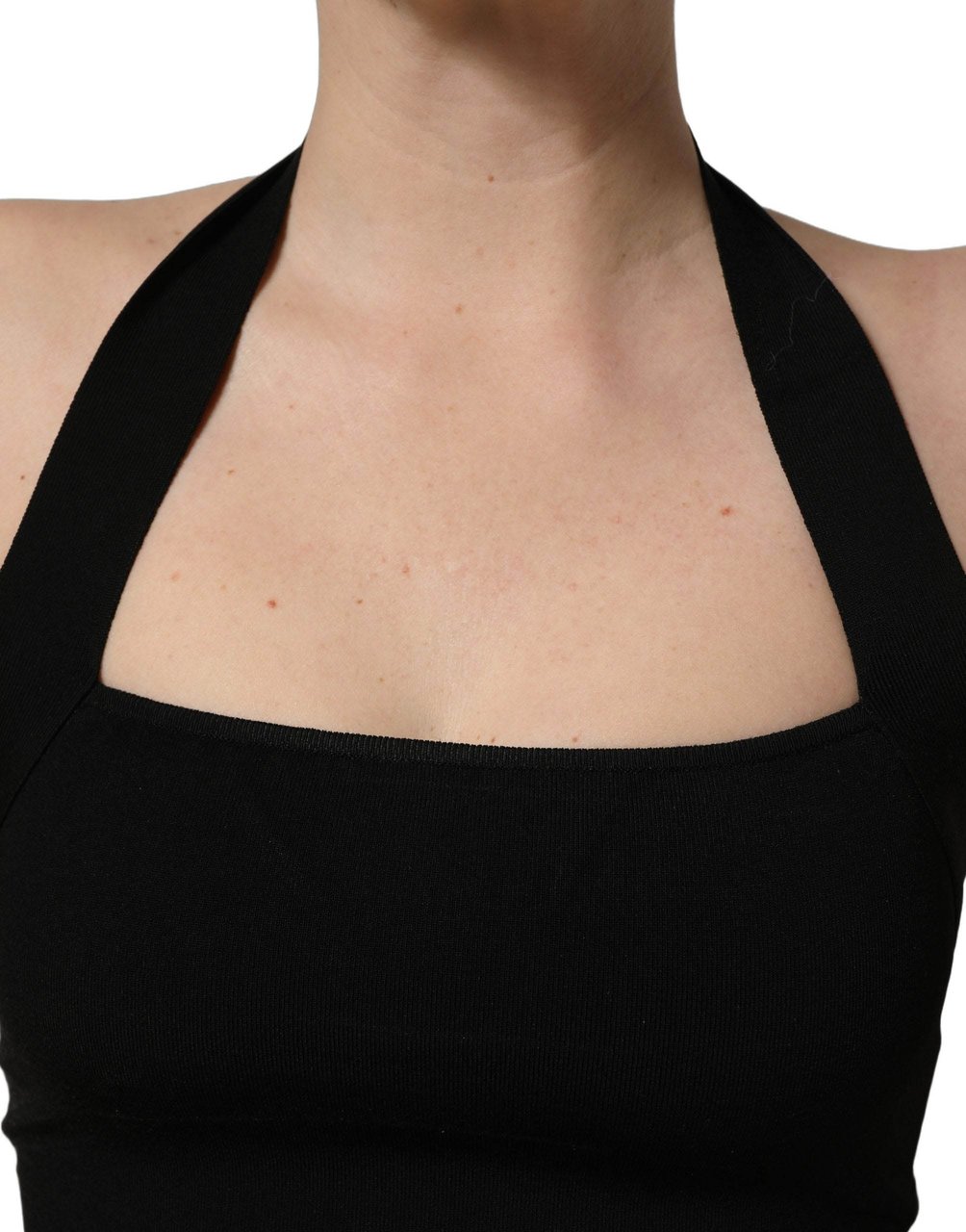 Dolce & Gabbana Black Square Neck Halter Cropped Tank Top Zwart