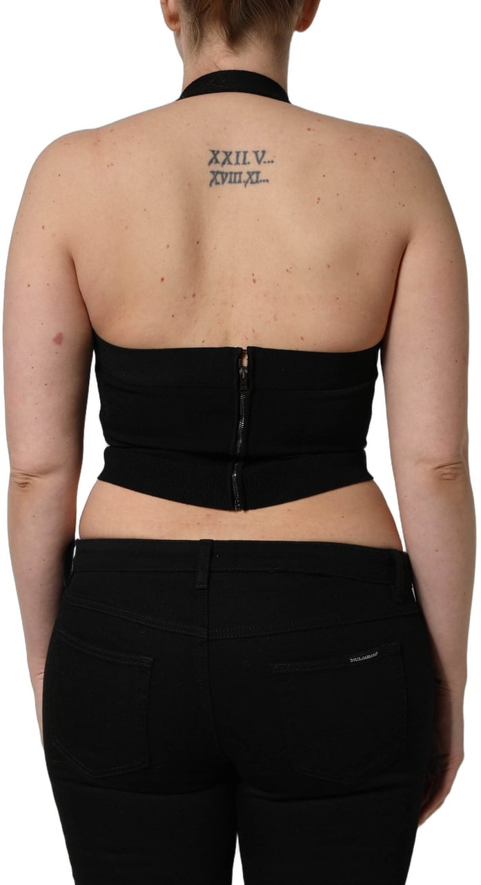 Dolce & Gabbana Black Square Neck Halter Cropped Tank Top Zwart