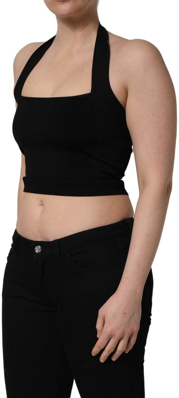 Dolce & Gabbana Black Square Neck Halter Cropped Tank Top Zwart