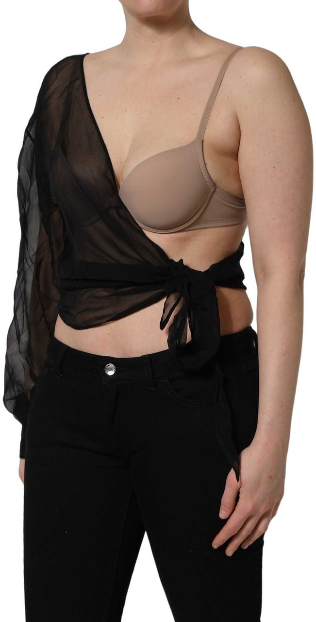 Dolce & Gabbana Black Wrap Sheer Chiffon One Shoulder Top Zwart