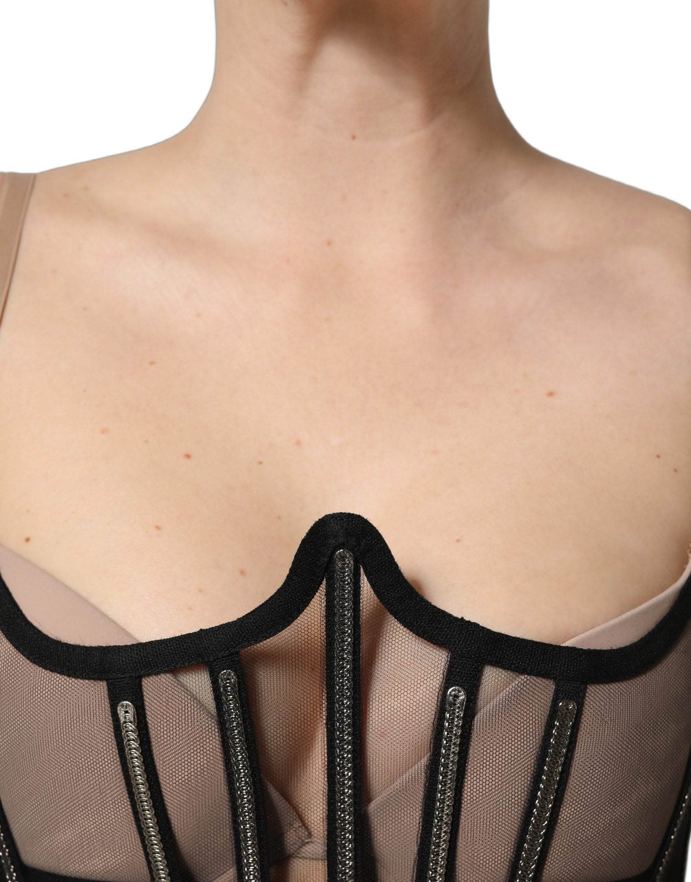 Dolce & Gabbana Black Sheer Tulle Bodysuit Cropped Corset Top Zwart