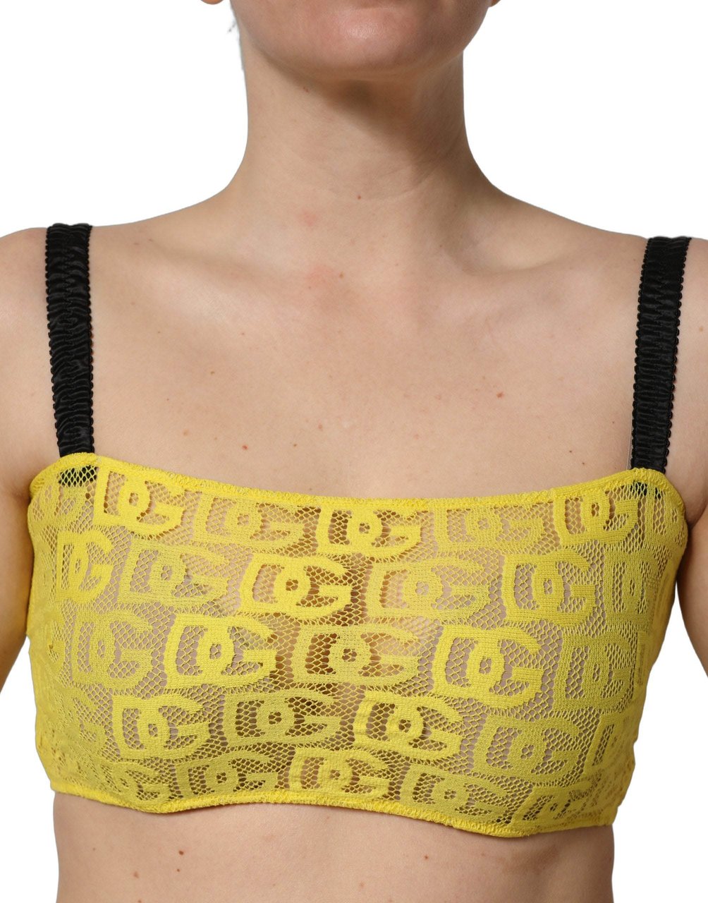 Dolce & Gabbana Yellow Cotton Crepe Chiffon Crop Bralette Top Geel