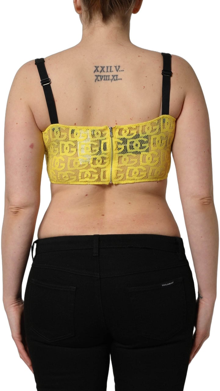 Dolce & Gabbana Yellow Cotton Crepe Chiffon Crop Bralette Top Geel