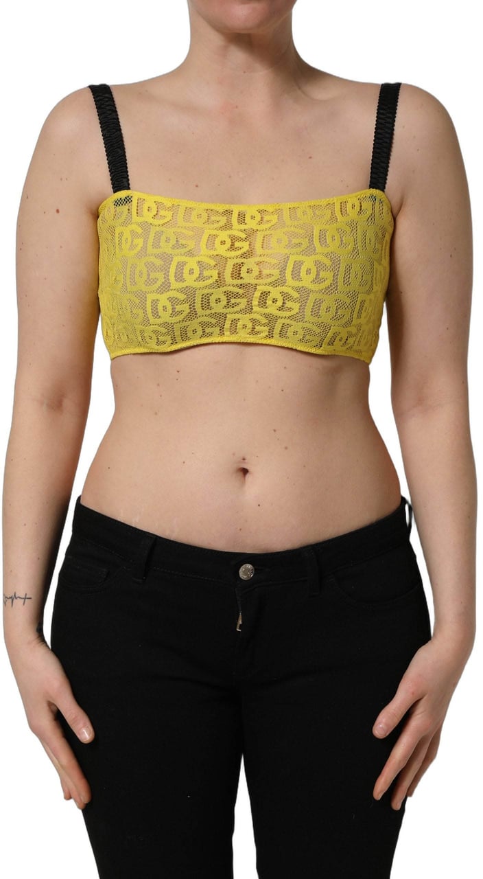 Dolce & Gabbana Yellow Cotton Crepe Chiffon Crop Bralette Top Geel