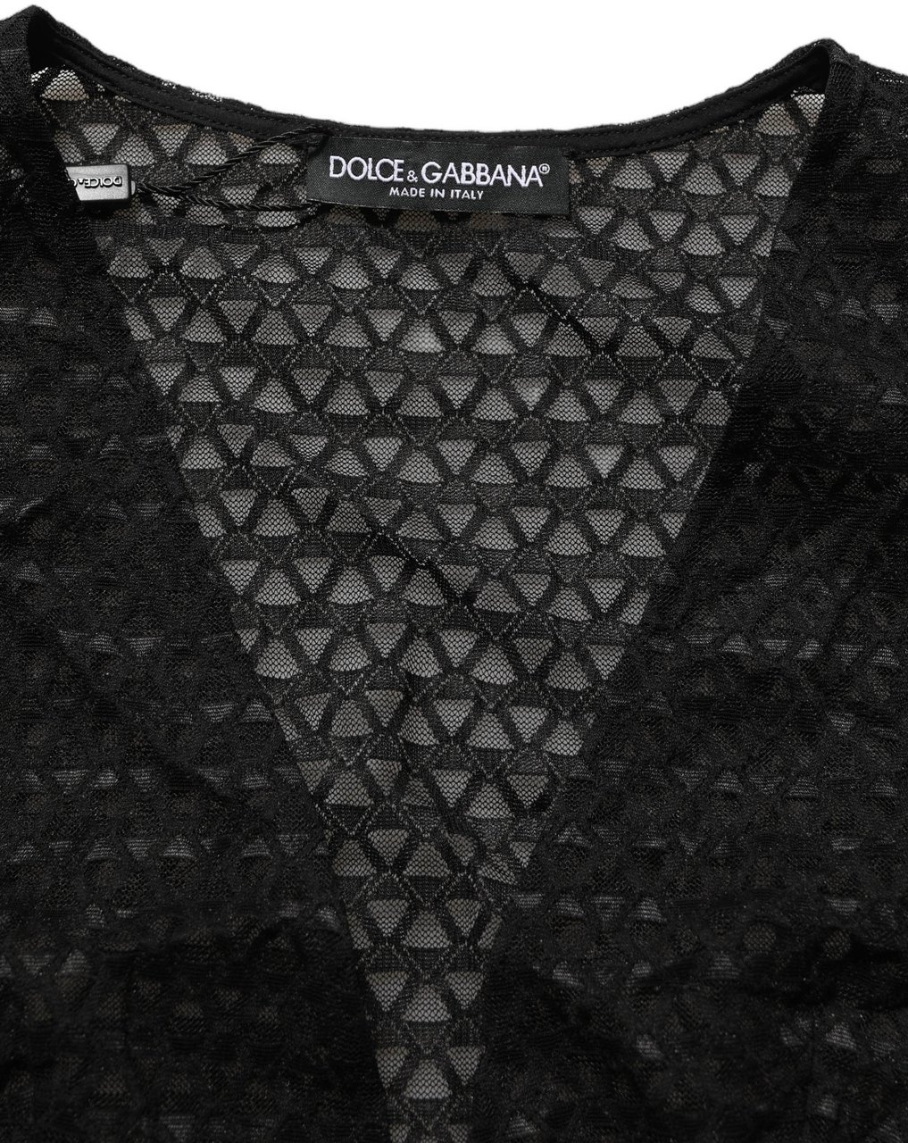 Dolce & Gabbana Black Nylon Fishnet Long Sleeve Cropped Top Zwart