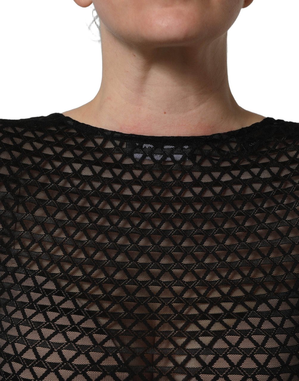 Dolce & Gabbana Black Nylon Fishnet Long Sleeve Cropped Top Zwart