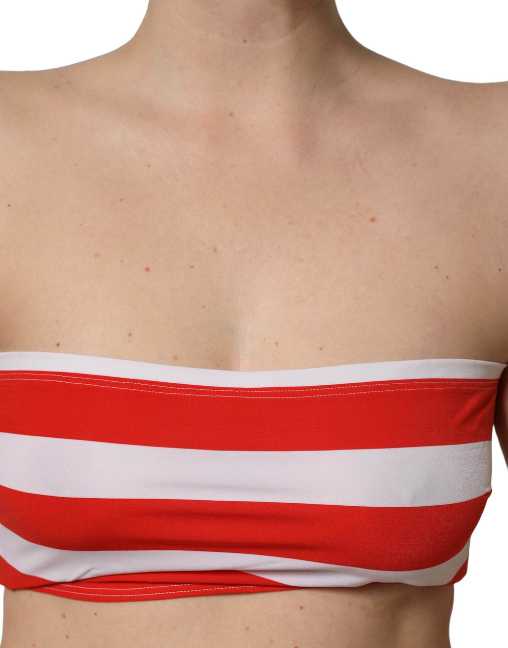 Dolce & Gabbana White Red Nylon Striped Ribbed Tube Crop Top Divers