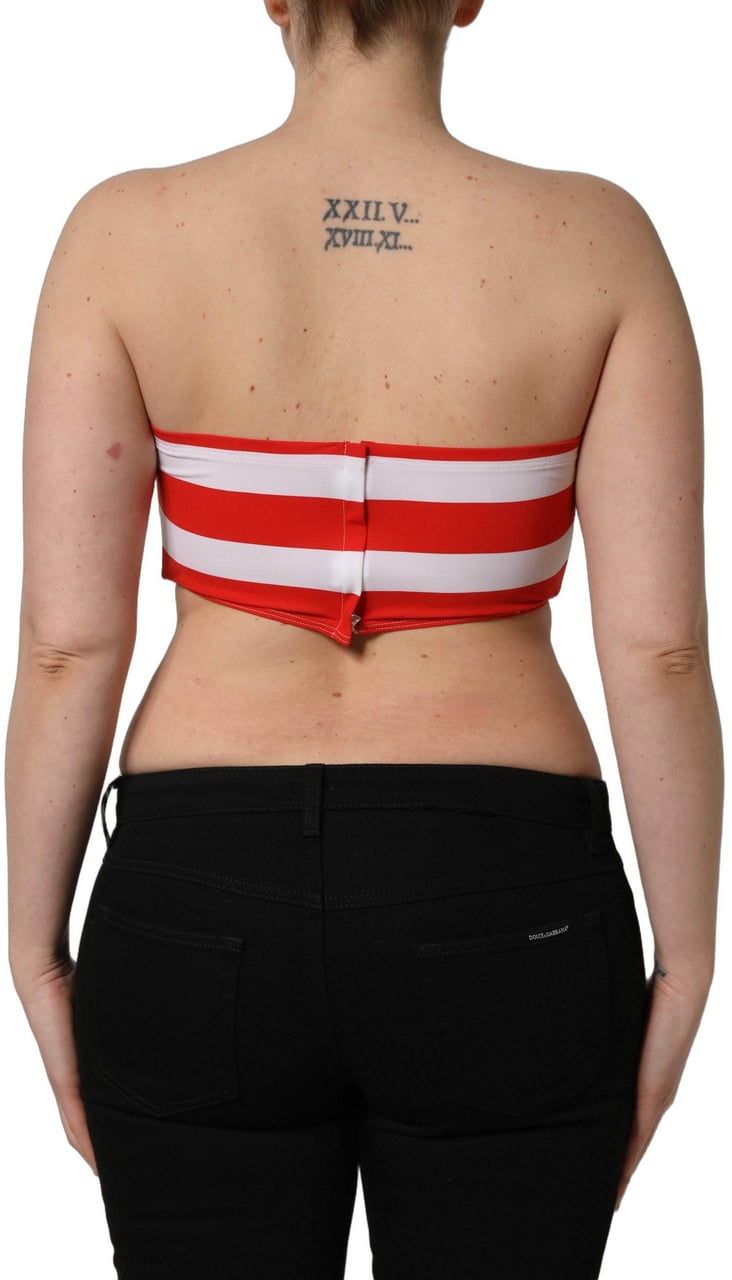 Dolce & Gabbana White Red Nylon Striped Ribbed Tube Crop Top Divers