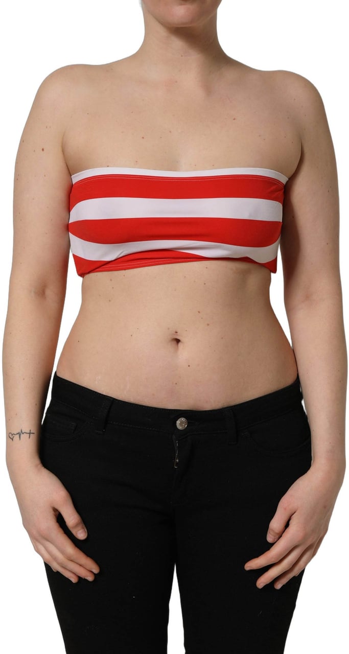 Dolce & Gabbana White Red Nylon Striped Ribbed Tube Crop Top Divers