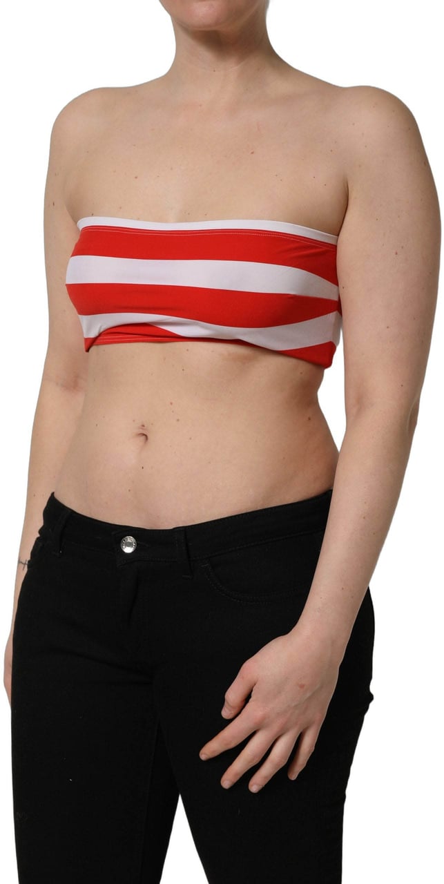 Dolce & Gabbana White Red Nylon Striped Ribbed Tube Crop Top Divers