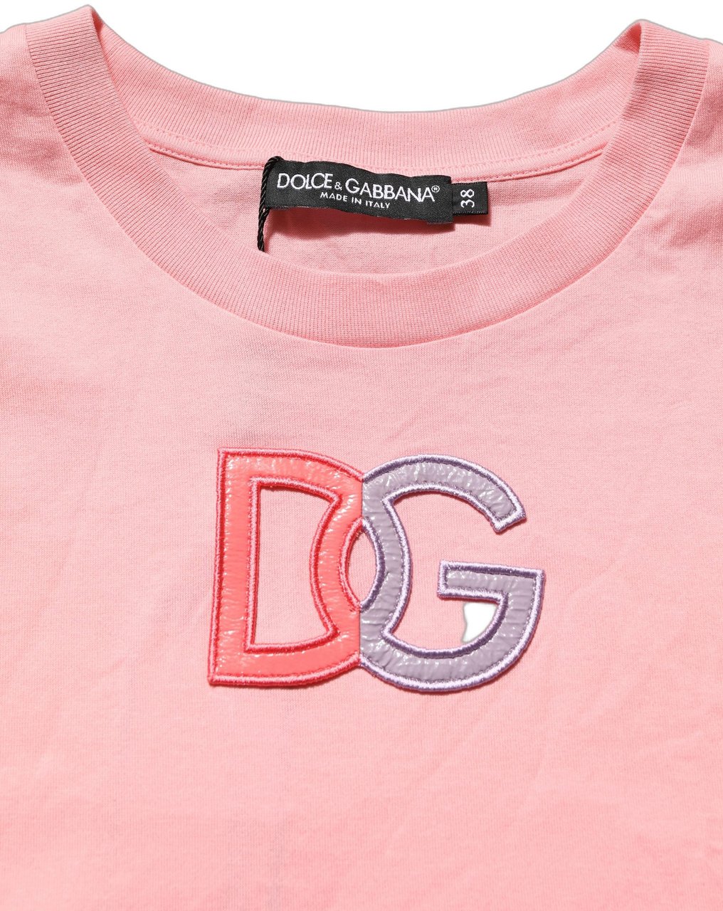 Dolce & Gabbana Pink Cotton DG Logo Round Neck Tank T-shirt Roze
