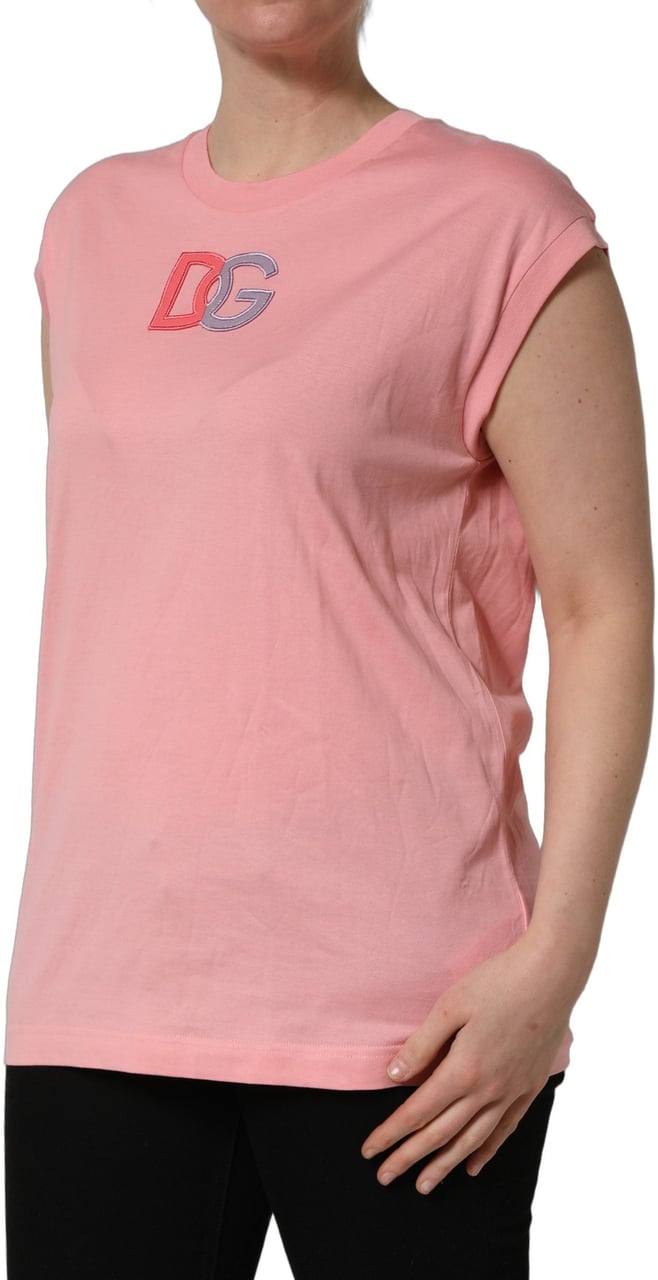 Dolce & Gabbana Pink Cotton DG Logo Round Neck Tank T-shirt Roze