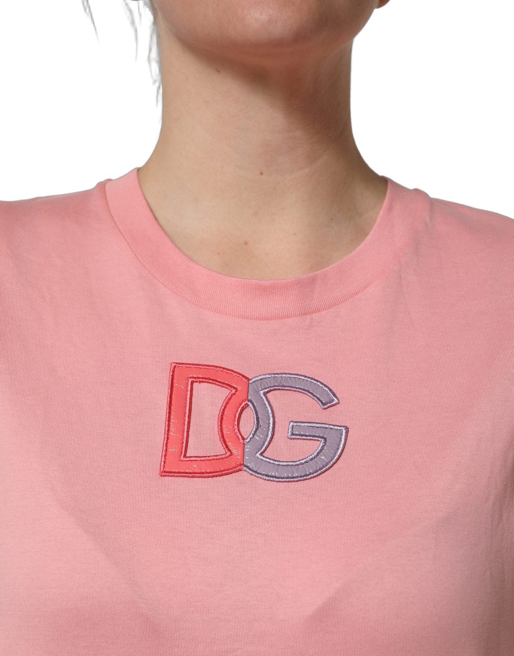 Dolce & Gabbana Pink Cotton DG Logo Round Neck Tank T-shirt Roze
