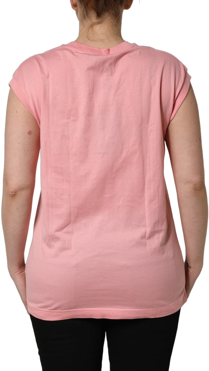 Dolce & Gabbana Pink Cotton DG Logo Round Neck Tank T-shirt Roze