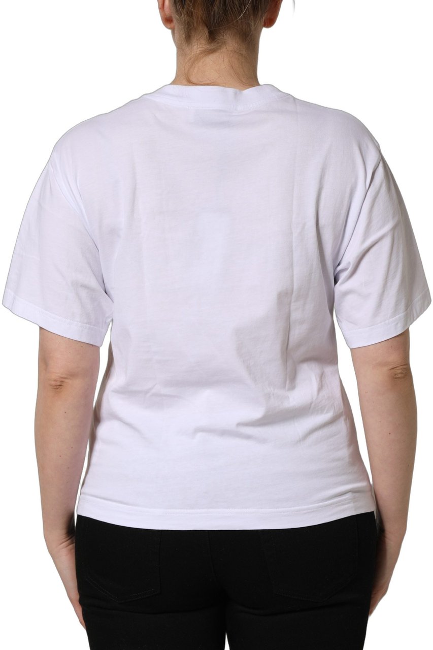 Dolce & Gabbana White Cotton DG Logo Patch Crew Neck T-shirt Grijs