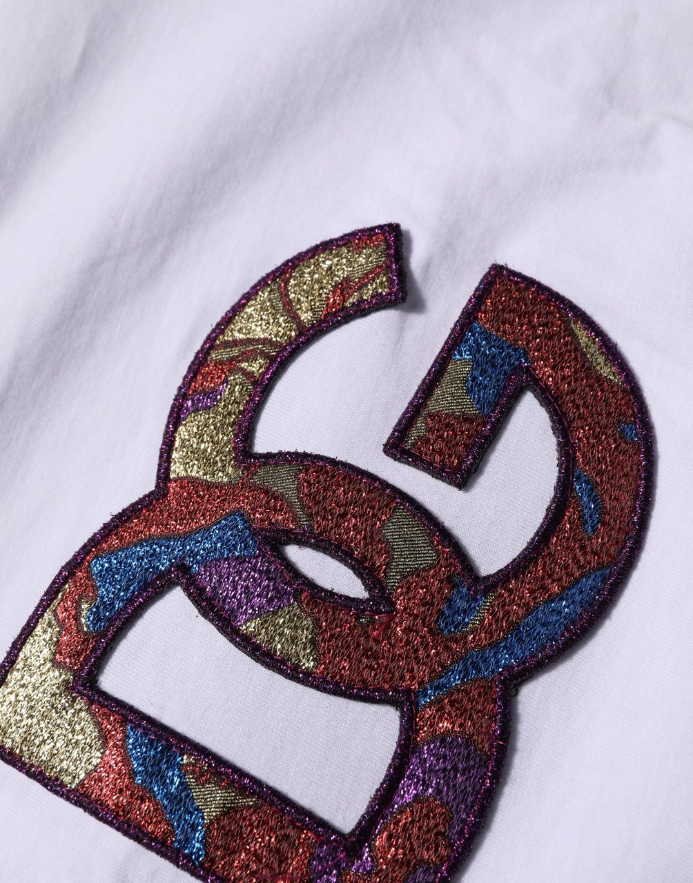 Dolce & Gabbana White Cotton DG Logo Patch Crew Neck T-shirt Grijs