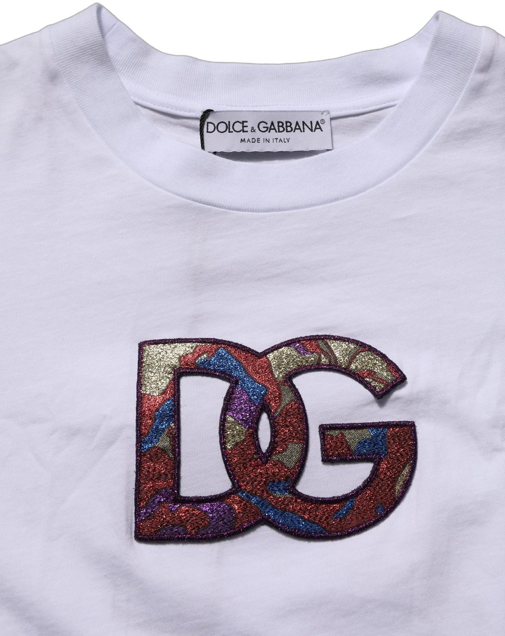 Dolce & Gabbana White Cotton DG Logo Patch Crew Neck T-shirt Grijs