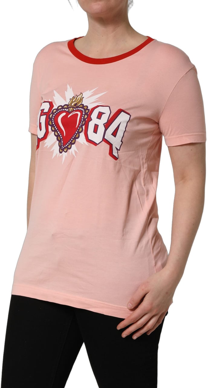 Dolce & Gabbana Pink Graphic Print Cotton Crew Neck T-shirt Wit