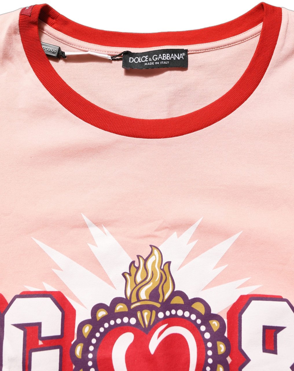 Dolce & Gabbana Pink Graphic Print Cotton Crew Neck T-shirt Wit