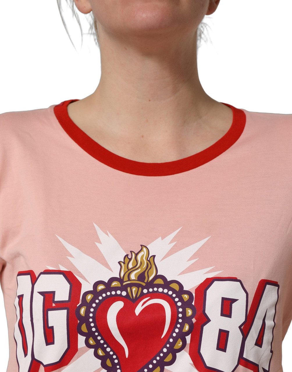 Dolce & Gabbana Pink Graphic Print Cotton Crew Neck T-shirt Wit