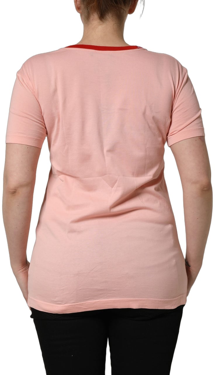 Dolce & Gabbana Pink Graphic Print Cotton Crew Neck T-shirt Wit
