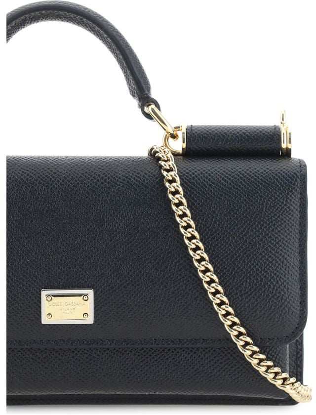 Dolce & Gabbana Black Calf Leather Bos Taurus Shoulder Bag Zwart