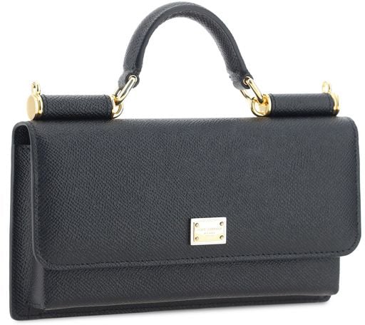 Dolce & Gabbana Black Calf Leather Bos Taurus Shoulder Bag Zwart