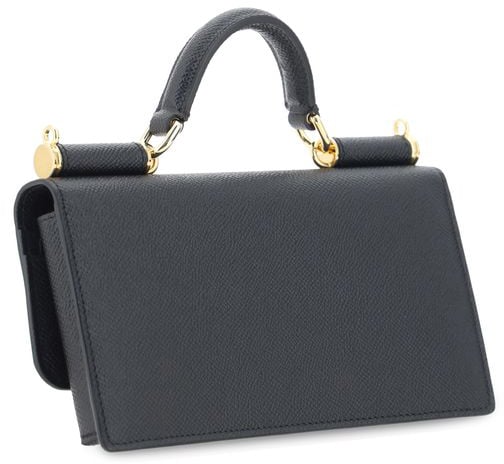 Dolce & Gabbana Black Calf Leather Bos Taurus Shoulder Bag Zwart