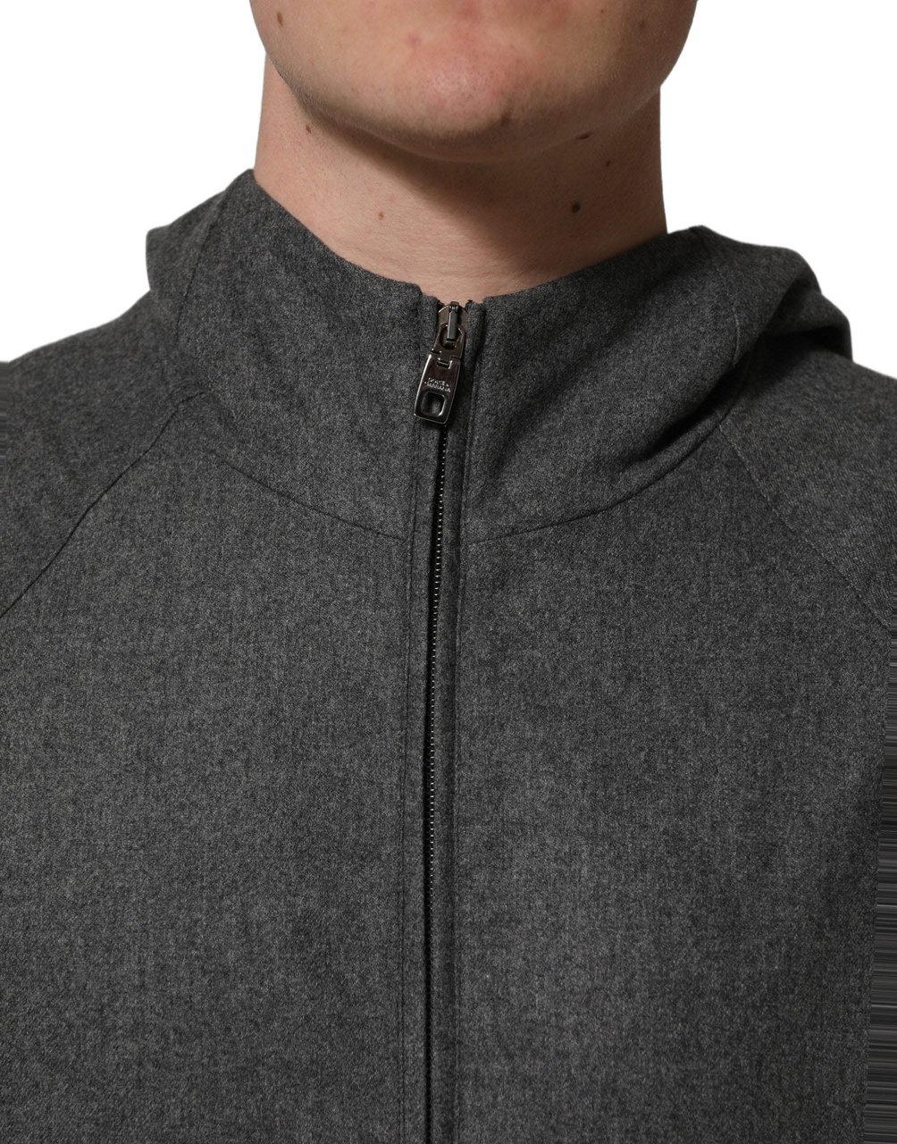 Dolce & Gabbana Gray Cotton Men Hooded Full Zip Bomber Jacket Grijs