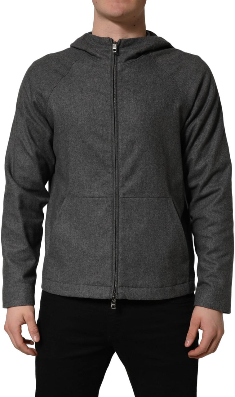 Dolce & Gabbana Gray Cotton Men Hooded Full Zip Bomber Jacket Grijs