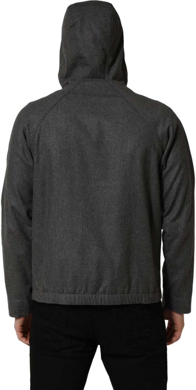 Dolce & Gabbana Gray Cotton Men Hooded Full Zip Bomber Jacket Grijs