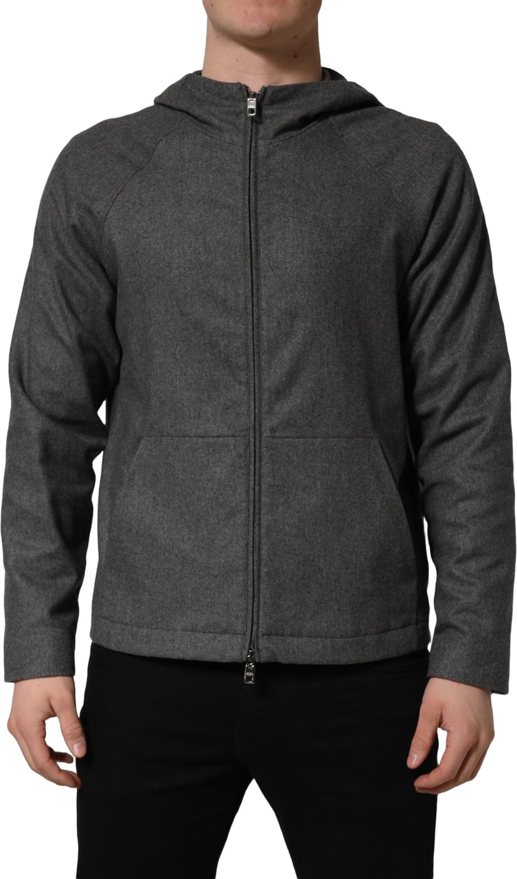 Dolce & Gabbana Gray Cotton Men Hooded Full Zip Bomber Jacket Grijs