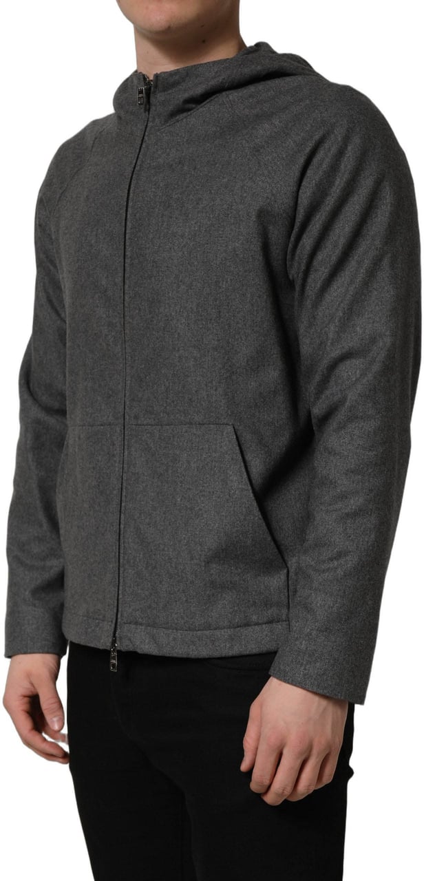 Dolce & Gabbana Gray Cotton Men Hooded Full Zip Bomber Jacket Grijs