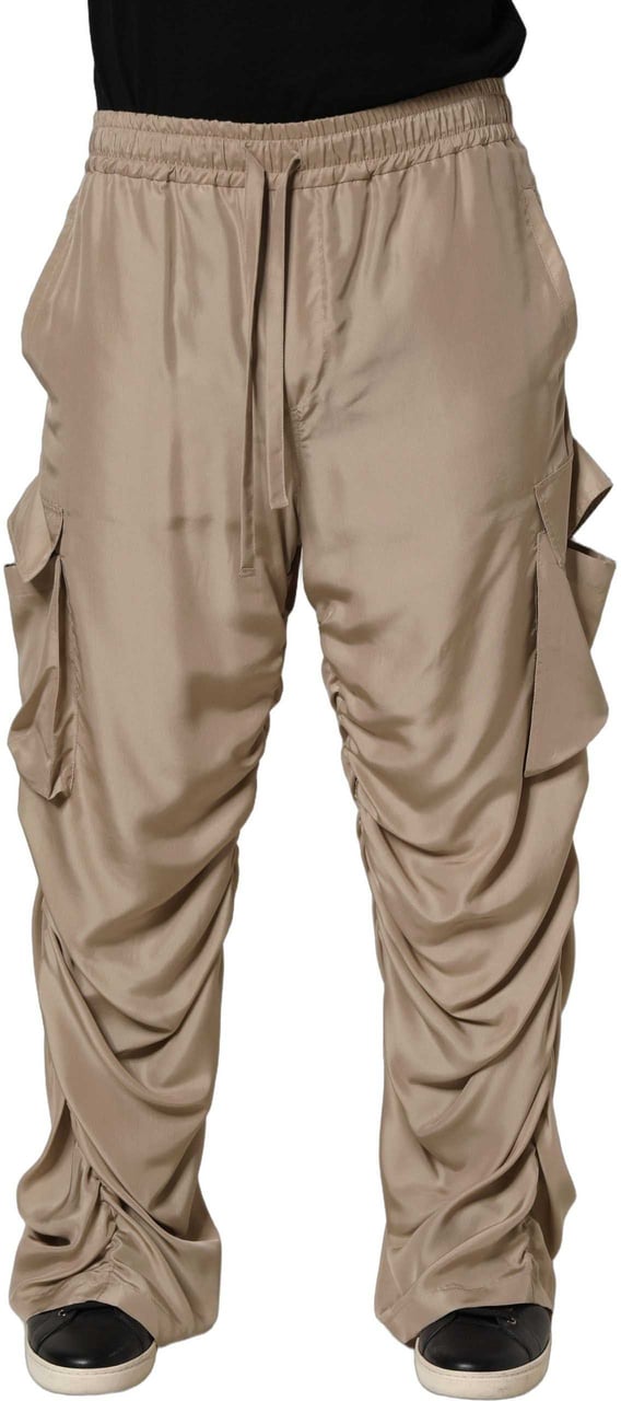 Dolce & Gabbana Brown Ruched Cargo Parachute Men Jogger Pants Bruin