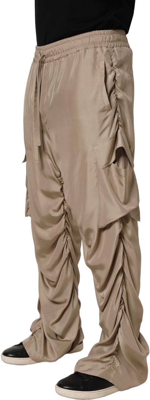 Dolce & Gabbana Brown Ruched Cargo Parachute Men Jogger Pants Bruin