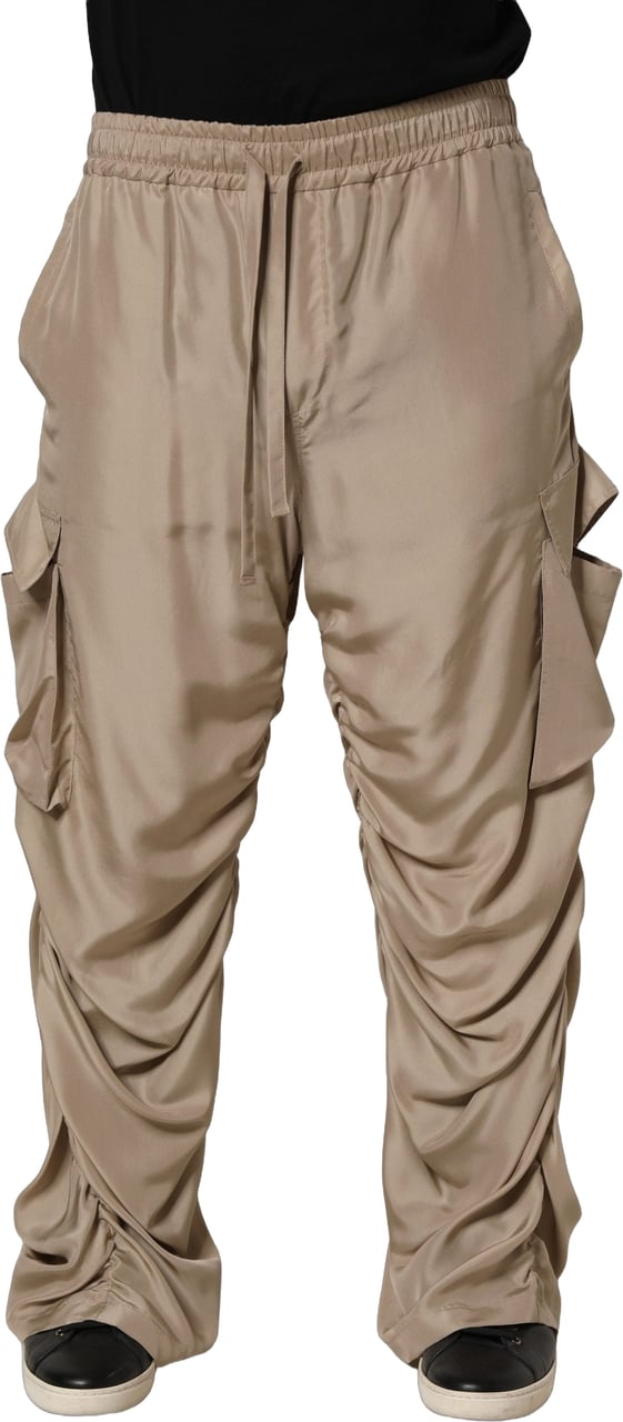 Dolce & Gabbana Brown Ruched Cargo Parachute Men Jogger Pants Bruin