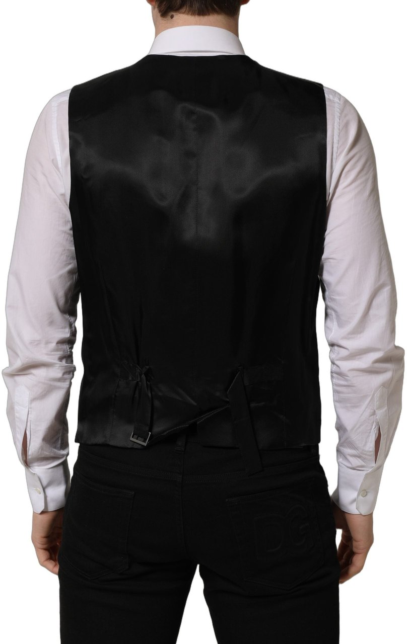 Dolce & Gabbana Black Wool Single Breasted Waistcoat Vest Zwart